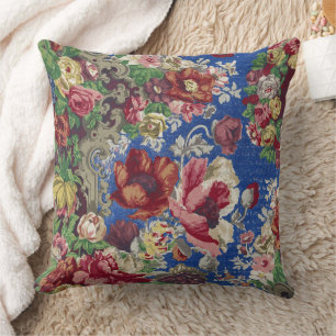 Coussin Motif ornemental de rose victorienne bleu royal