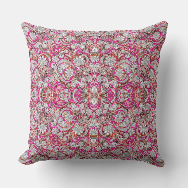 Coussin Motif paisley blanc rose (Recto)