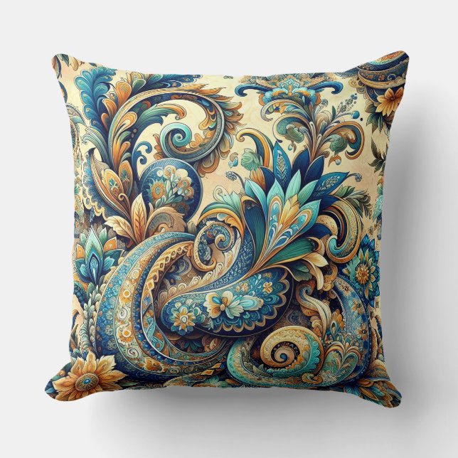 Coussin Motif Paisley en blues (Recto)