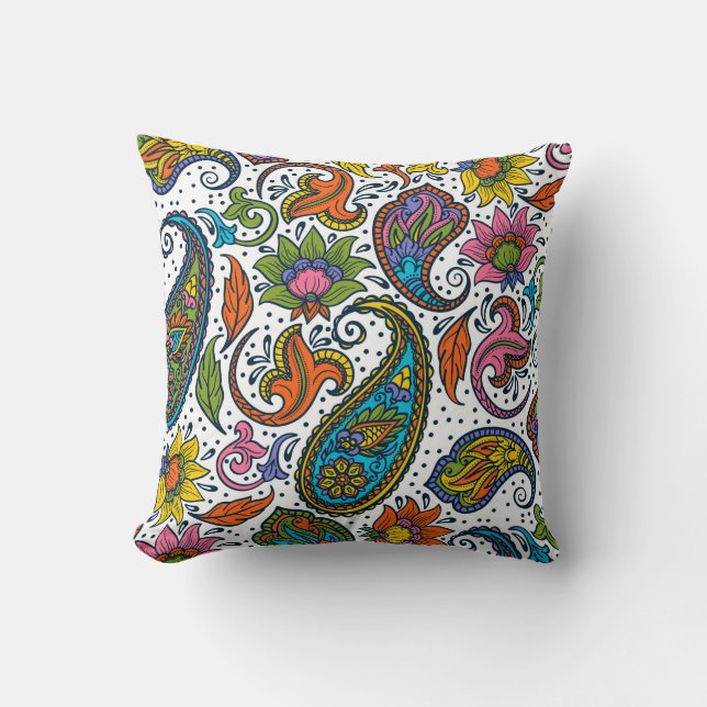 Coussin Motif Paisley fleuri coloré (Recto)