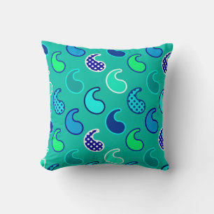Coussin Motif Paisley moderne, Turquoise, Bleu et Aqua