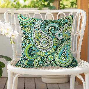 Coussin Motif Paisley Vert Lime Turquoise