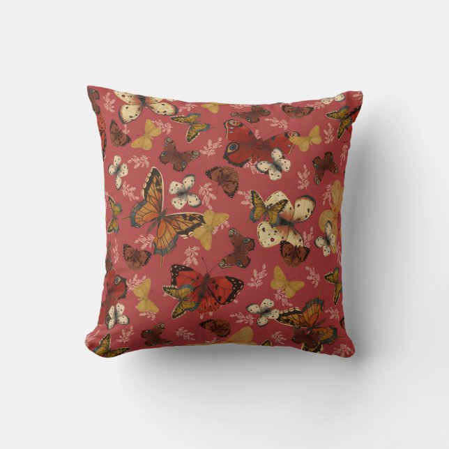 Coussin Motif Papillon Rose – Ailes Écarlates (Recto)