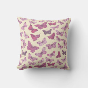 Coussin Motif papillon rose mignon sur fond beige