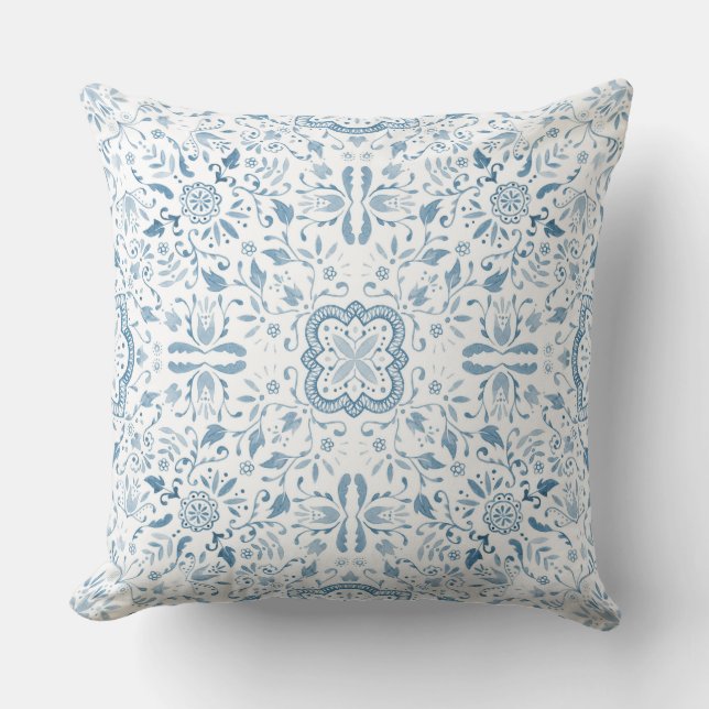 Coussin Motif Pastel Blue Floral (Recto)