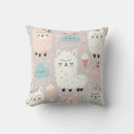 Coussin Motif Pastel Cute Alpaca