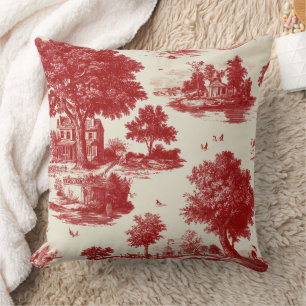 Coussin Motif pastoral de campagne toile française rouge
