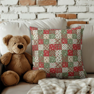 Coussin Motif patchwork de Noël vert rouge