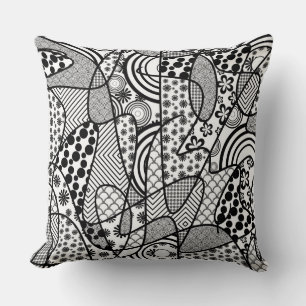 Coussin Motif Patchwork Noir & Blanc 02