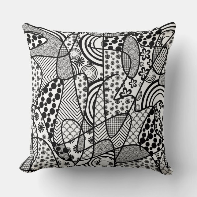 Coussin Motif Patchwork Noir & Blanc 02 (Recto)