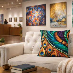 Coussin Motif Peacock Feather