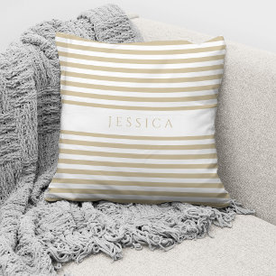 Coussin Motif personnalisé de rayures beiges modernes