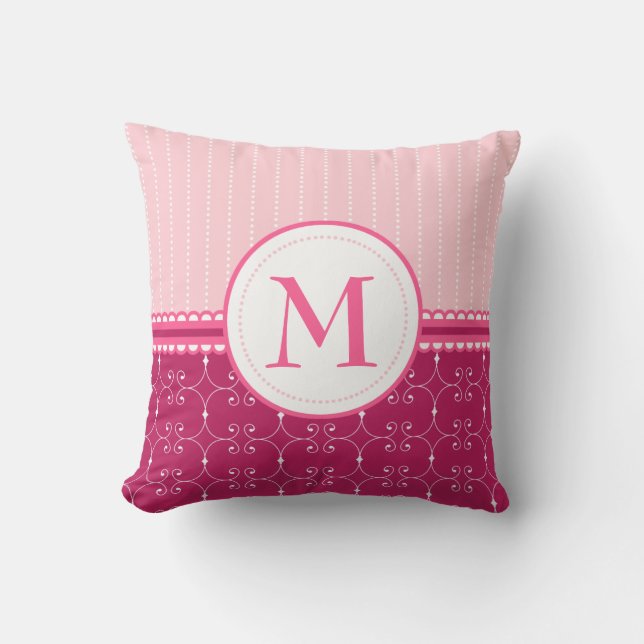 Coussin Motif Personnalisé Rose et Blanc Fille (Recto)