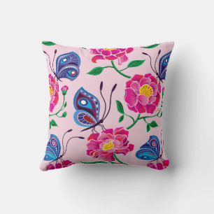 Coussin Motif Pivoines et Papillons