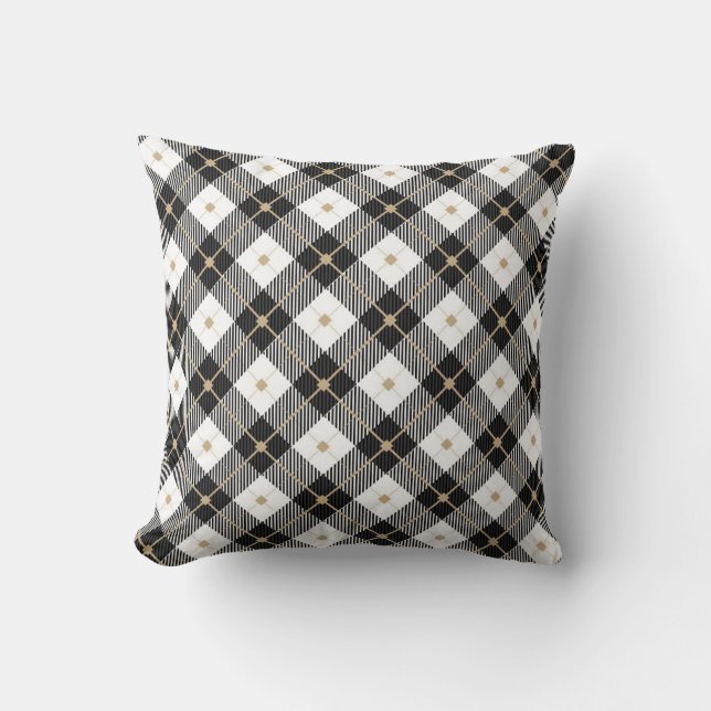 Coussin Motif Plaid noir et blanc (Recto)