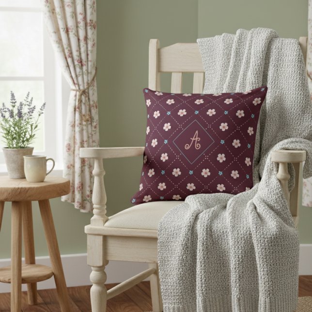 Coussin Motif Plaid Rose Et Bleu Sur Rouge (Créateur téléchargé)