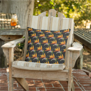 Coussin Motif Plante Orange Bird of Paradise sur Noir
