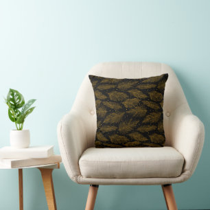 Coussin Motif plume vintage noir doré