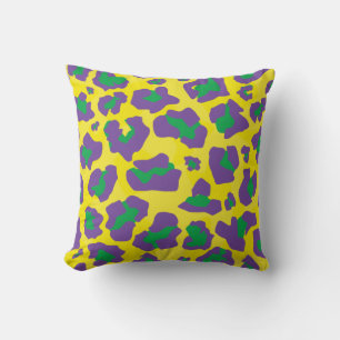 Coussin Motif poster de animal de léopard violet, jaune, v