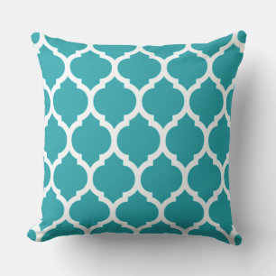 Coussin Motif Quatrefeuille Marocain Bleu Vert et Blanc