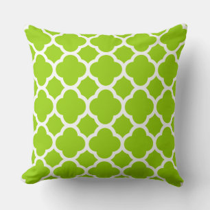 Coussin Motif Quatrefeuilles Citron Vert et Blanc