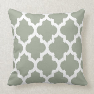 Coussin Motif Quatrefoil blanc et vert Sage Reversible