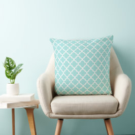 Coussin Motif Quatrefoil Marocain Aqua Blue