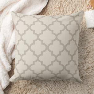 Coussin Motif Quatrefoil Marocain Beige Moderne