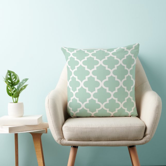 Coussin Motif Quatrefoil Marocain moderne Mint Green (Chaise)