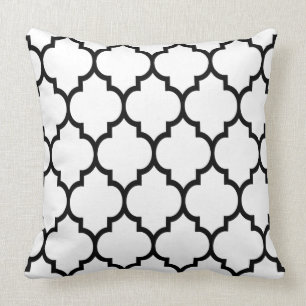 Coussin Motif Quatrefoil Noir Et Blanc Réversible