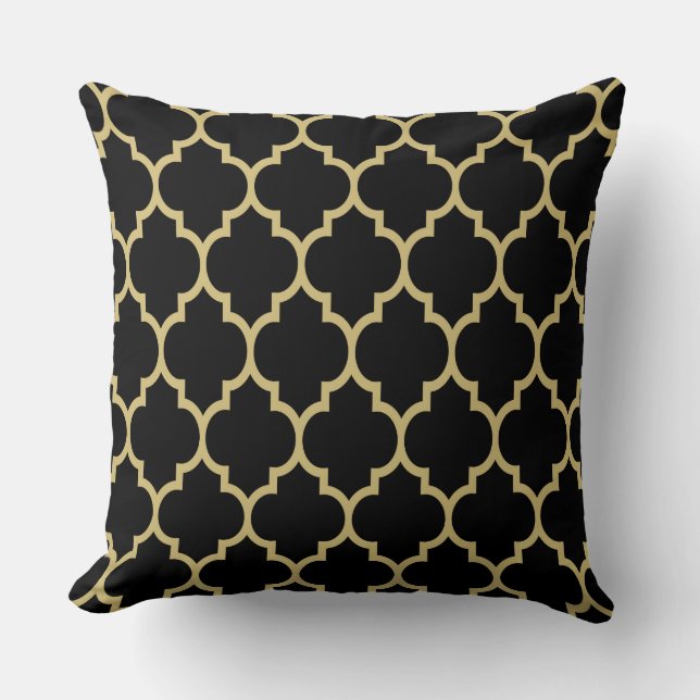 Coussin Motif Quatrefoil Noir Et Or Réversible (Recto)