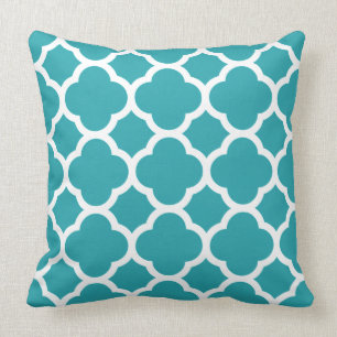 Coussin Motif Quatrefoil turquoise et blanc