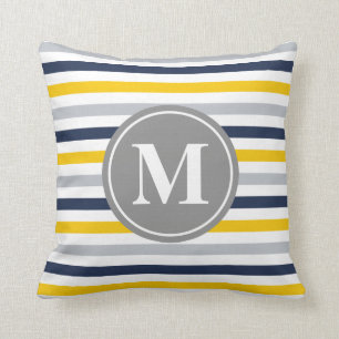 Coussin Motif rayé bleu bleu marine Monogramme