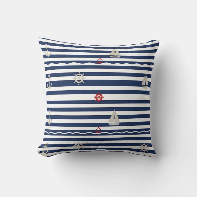 Coussin Motif rayé d'ancre de voilier nautique (Recto)
