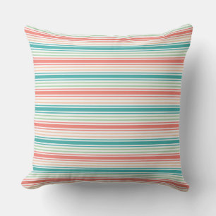 Coussin  Motif rayé élégant : sarcelle, corail et blanc