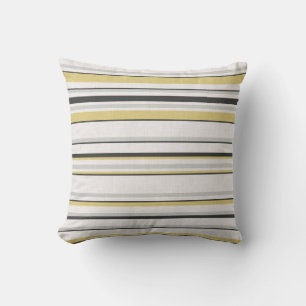 Coussin motif rayé texturé. Noir, moutarde, gris 