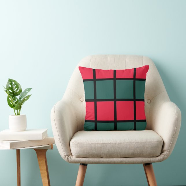 Coussin Motif Red Green Black À damiers Stripes (Chaise)