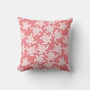 Coussin Motif Répété Blanc Et Rose   Motif Tortue De Mer