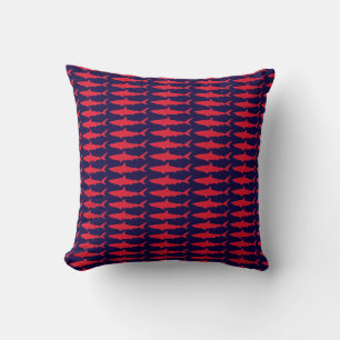 Coussin motif requin rouge et bleu