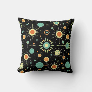 Coussin Motif Rétro Atomique en Explosion Milieu du Siècle