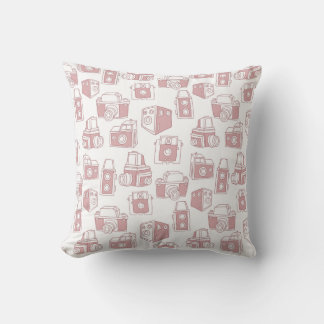 Coussin Motif rétro Cameras vintage (Blanc / Rose)