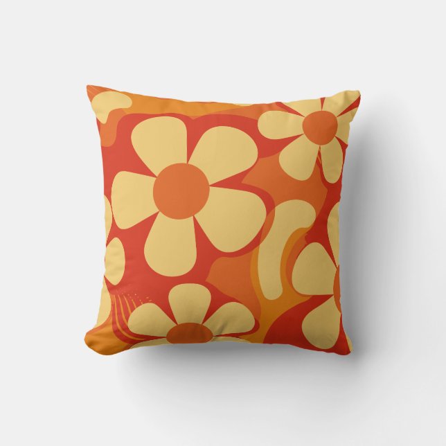Coussin Motif rétro floral orange et jaune (Recto)