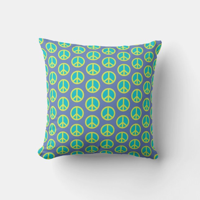 Coussin Motif rétro hippie de paix en bleu   (Recto)