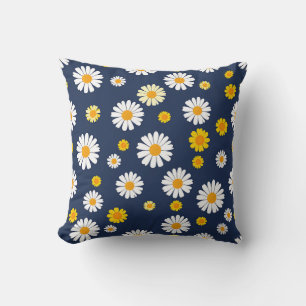 Coussin Motif Rétro Simple Fleur de Daisy Bleu Marine Jaun