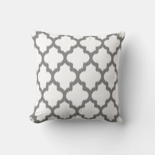 Coussin Motif réversible Ikat blanc et gris