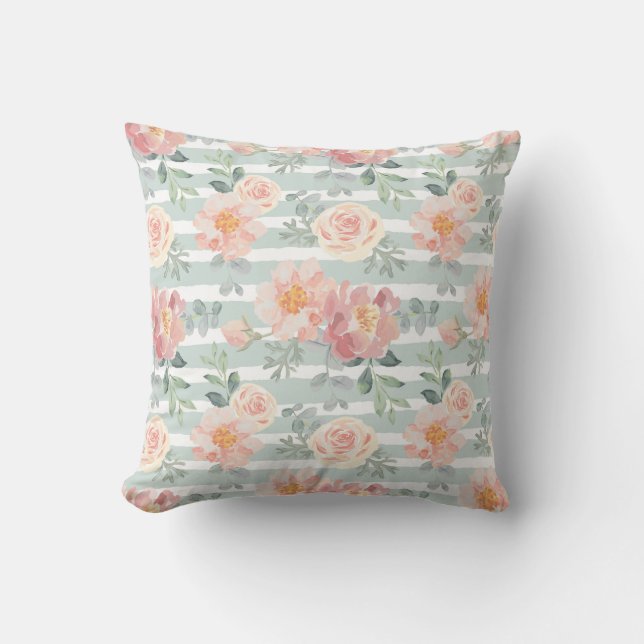 Coussin Motif rose de rayure d'Alicia (Recto)