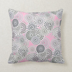 Coussin Motif, rose et gris de remous de fractale