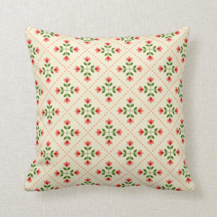 Coussin Motif rose et vert floral d'art populaire