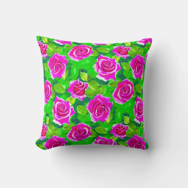 Coussin Motif Rose Fuchsia Pink (Recto)
