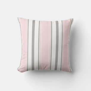 Coussin Motif rose pâle gris clair gris rayures blanches  